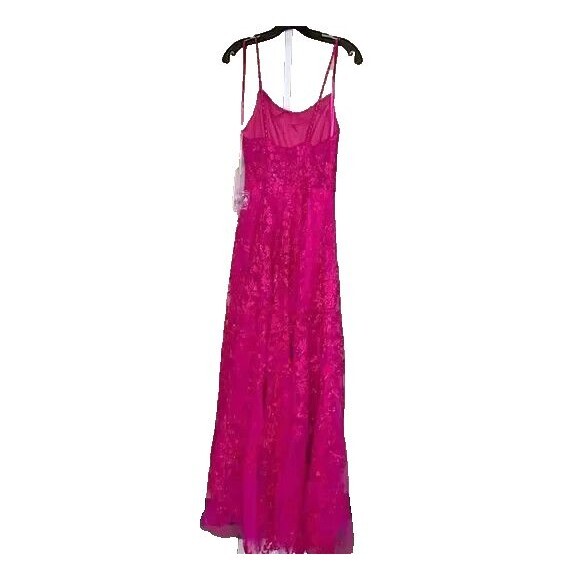 Mac Duggal New 50683 Hot Pink Floral Appliqué Cami A Line Gown Size 6 - Picture 6 of 8
